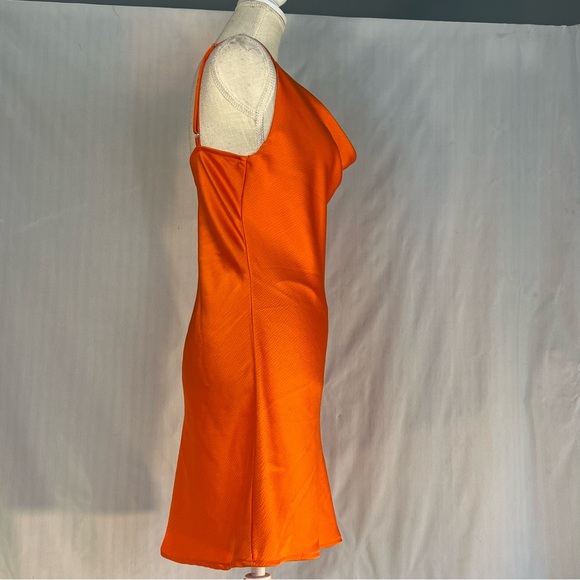 Shinestar Slip Mini Dress Orange Adjustable Spaghetti Straps Drape Neckline M - Picture 3 of 7